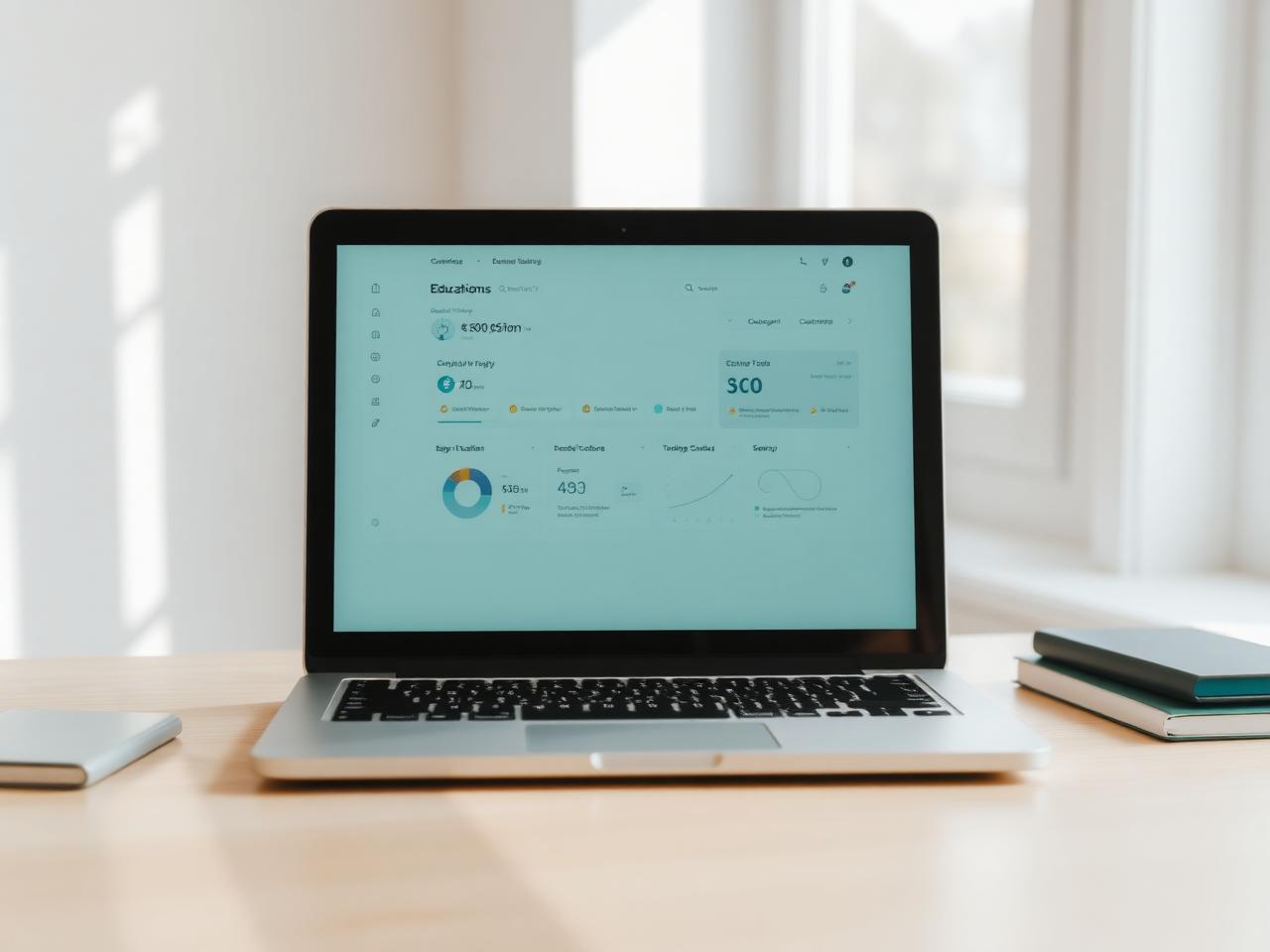 A laptop on a calm study desk showing the NETH-GUIDE student dashboard